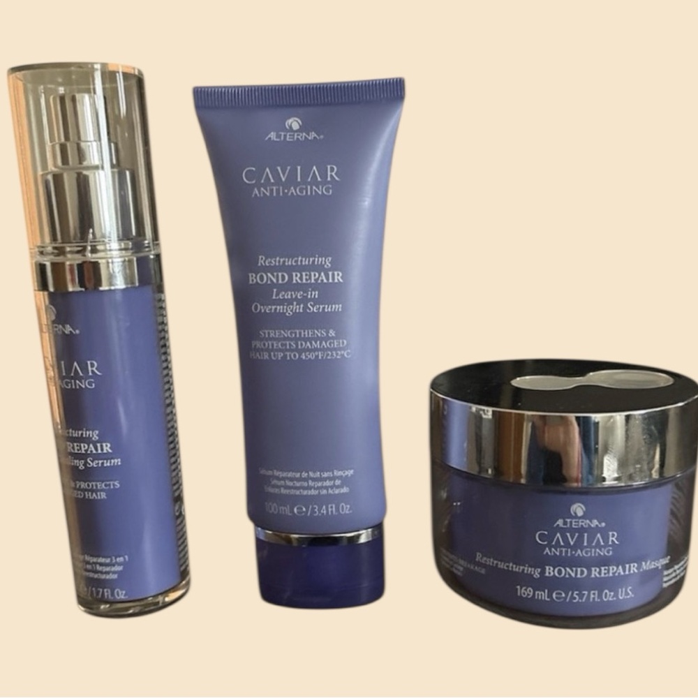 Alterna Caviar Anti-Aging Restructuring Bond Repair Set of 3 products.